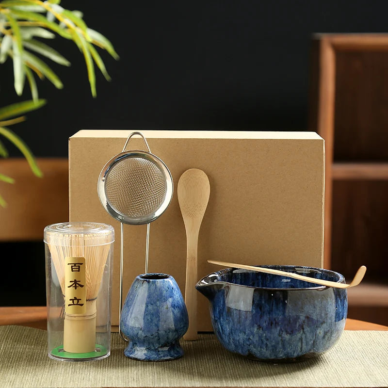 Japanese Matcha Tea Ceremony Set — Bamboo Whisk, Bowl & Stand (6 Pieces)