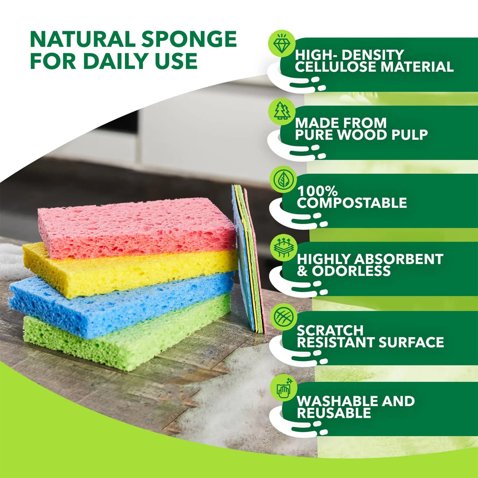 Natural Cellulose Kitchen Sponges — Eco-Friendly, Biodegradable (12-Pack)