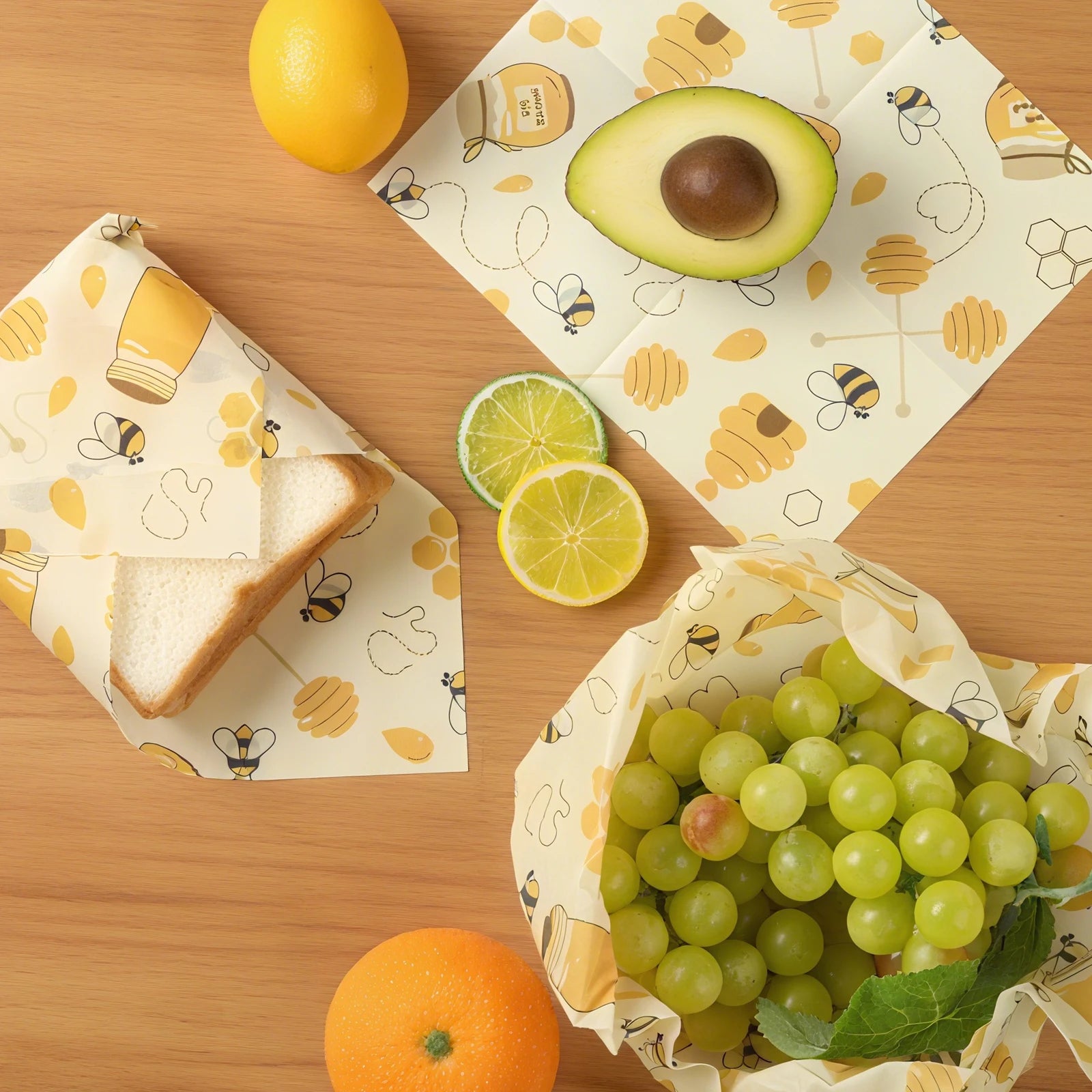 Organic Beeswax Food Wraps — Reusable, Washable, Zero Waste (Set of 3)