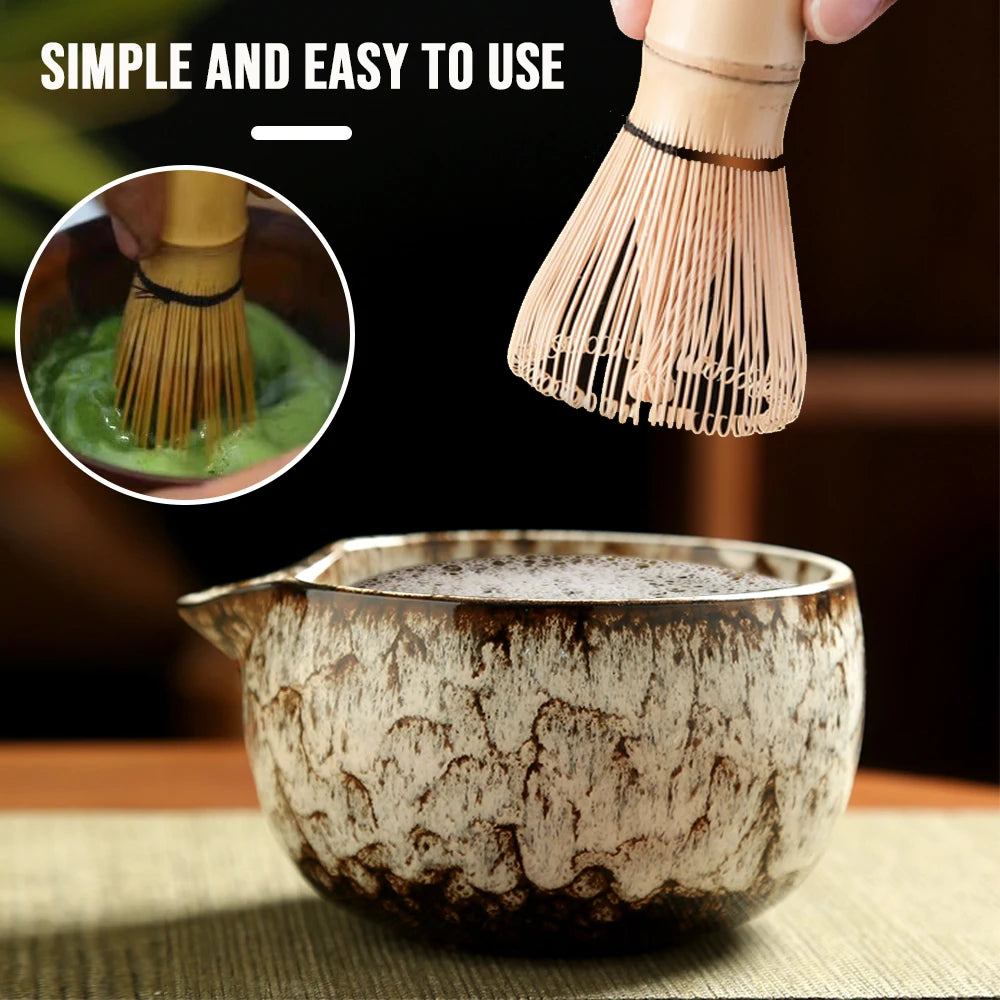Japanese Matcha Tea Ceremony Set — Bamboo Whisk, Bowl & Stand (6 Pieces)