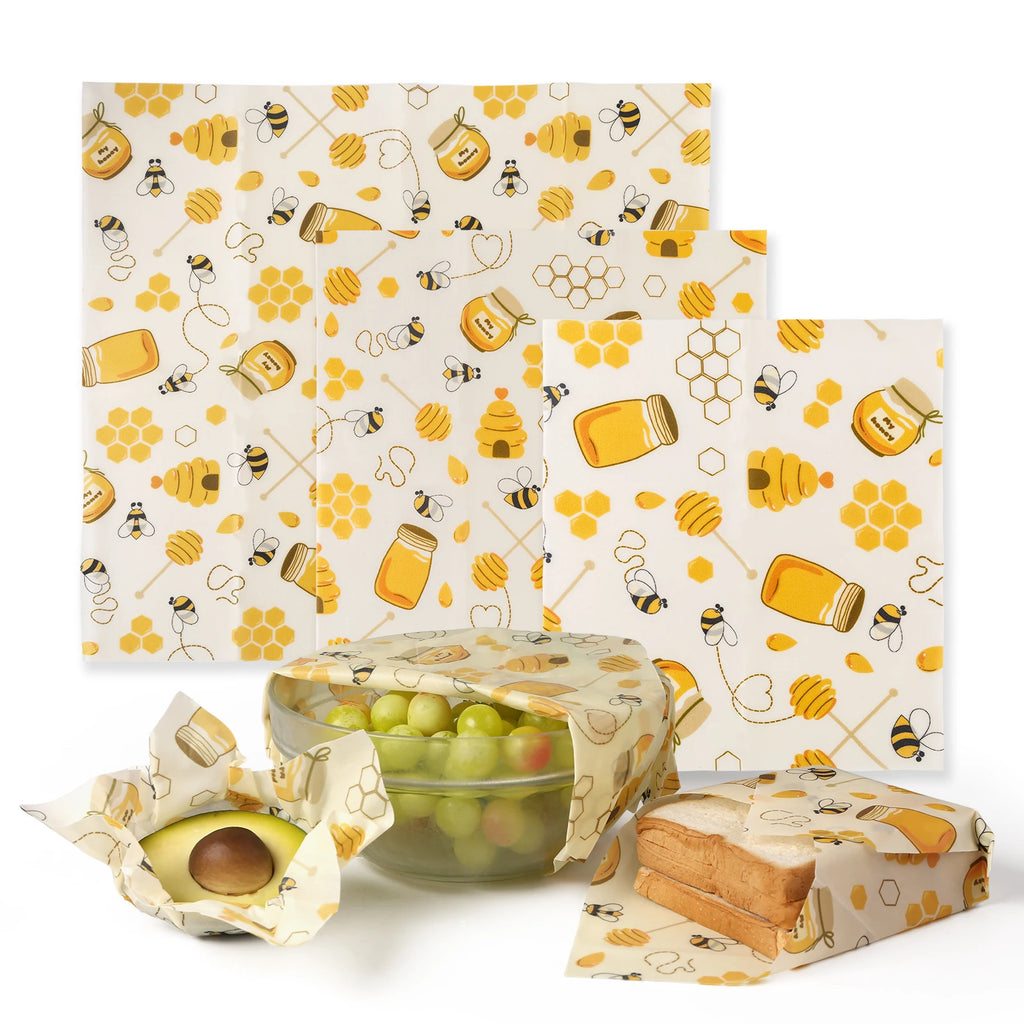 Organic Beeswax Food Wraps — Reusable, Washable, Zero Waste (Set of 3)