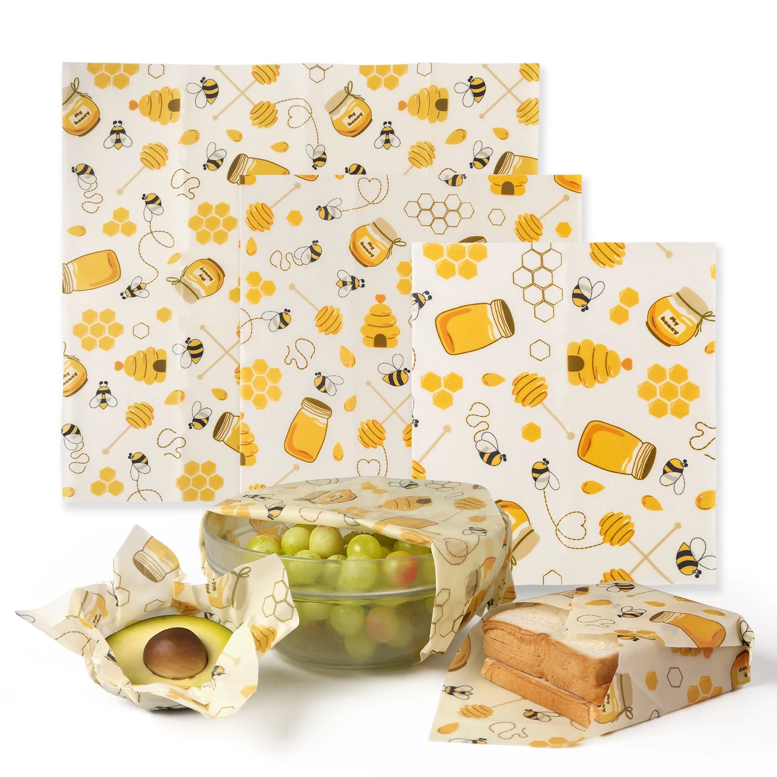 Organic Beeswax Food Wraps — Reusable, Washable, Zero Waste (Set of 3)