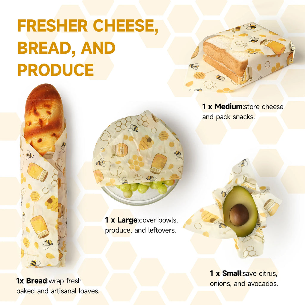 Organic Beeswax Food Wraps — Reusable, Washable, Zero Waste (Set of 3)