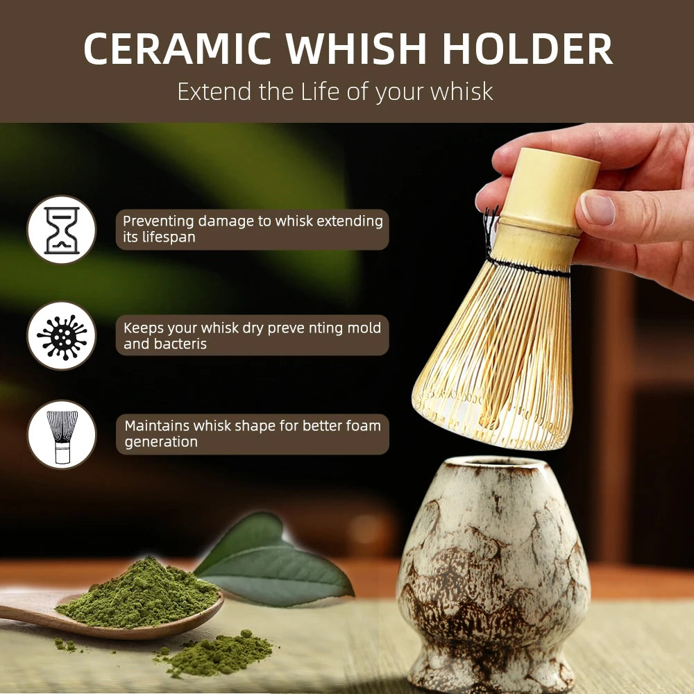 Japanese Matcha Tea Ceremony Set — Bamboo Whisk, Bowl & Stand (6 Pieces)